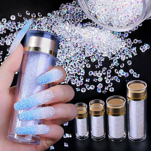 Ddbos 3D Nail Art Crystals for Design Glitter DIY Glass Microbeads Mixed Drill Tip Bottoming Microdrill Nail Ornaments Glass Beads