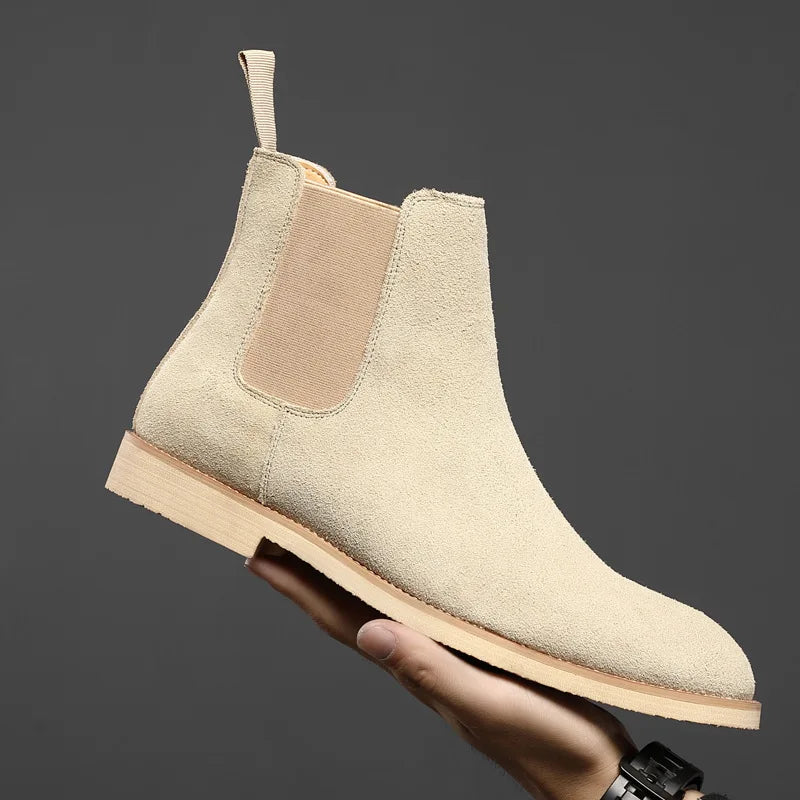 Ddbos Retro Man Chelsea Boots Classic Cowhide Suede Leather Men's Short Ankle Boot British Fashion Casual High-top Shoes