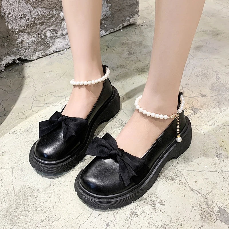 Ddbos Women Thick Platform Mary Janes Lolita Shoes Party Pumps Summer New Sandals Bow Chain Mujer Shoes Fashion Oxford Zapatos