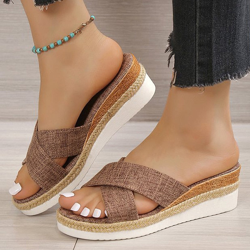 Ddbos Women Sandals New Summer Shoes For Women Wedge Sandals Medium Heels Zapatos Mujer Platform Slippers Women Summer Footwear