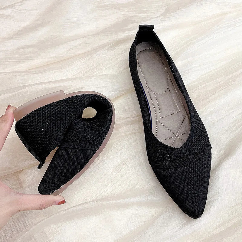 Ddbos Stretch Knit Ballet Flats Women Loafers Spring Breathable Mesh Flat Shoes Ballerina Moccasins Casual Pointed Toe Boat Shoes