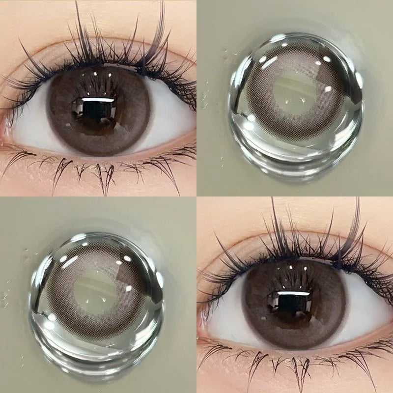 Ddbos 1Pair Myopia -0.00 to -8.00 Colour Contacts Lenses Natural Black Eye Lenses Beauty Pupil Blue Gray Lenses