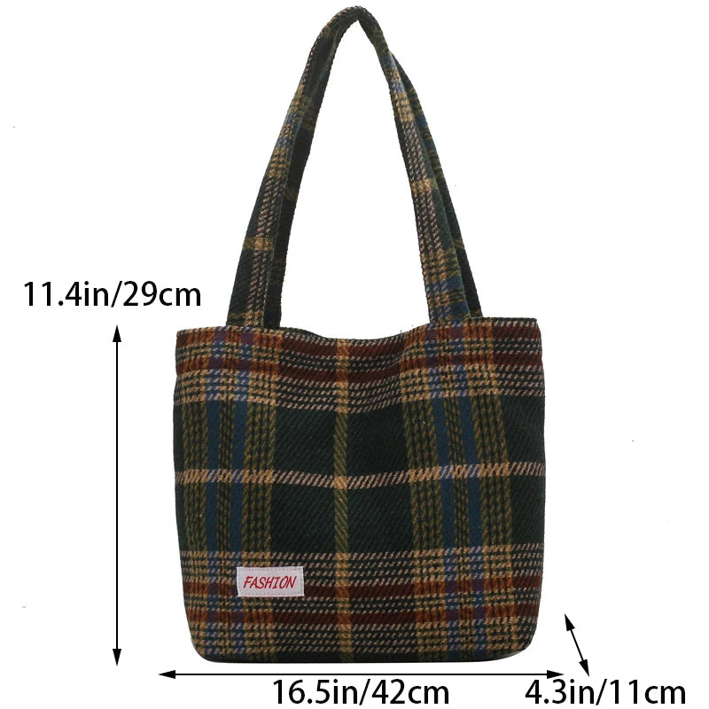 Ddbos Tote Women's Bag Shoulder Wool Shopper Bags For Women Large Capacity Autumn Winter New Soft Plaid Ladies Travel Designer Handbag