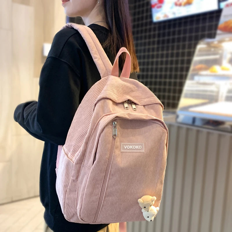 Ddbos BACK TO SCHOOL Stripe Cute Corduroy Woman Backpack Schoolbag For Teenage Girls Boys Luxury Harajuku Female Fashion Bag Student Lady Book Pack