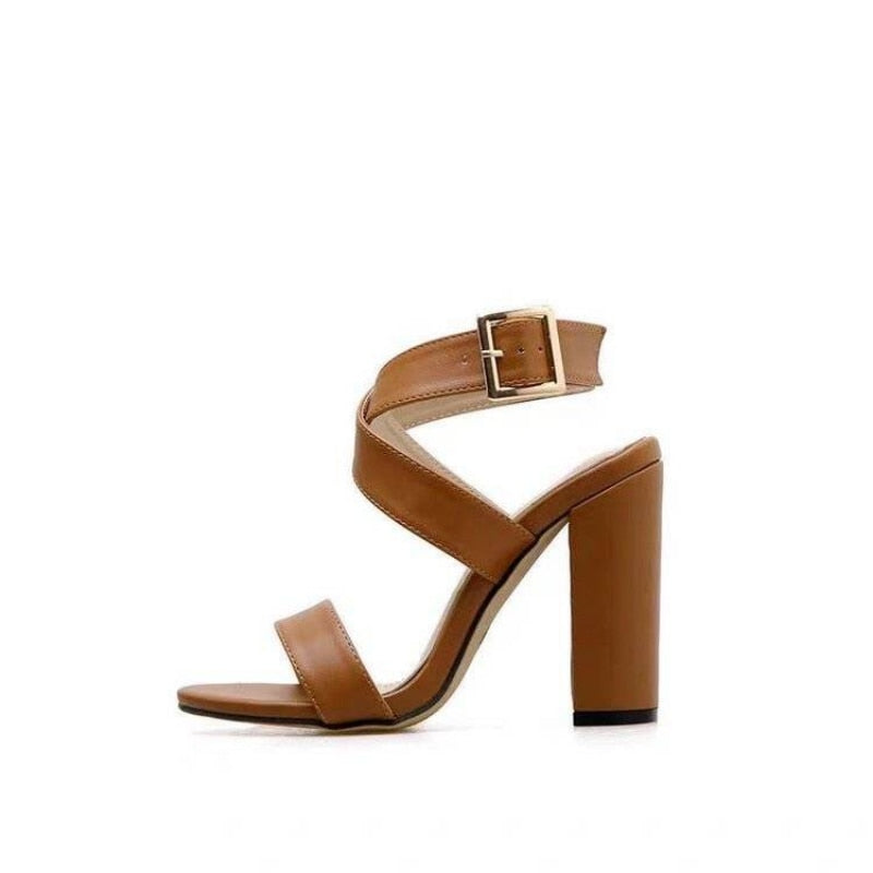 Ddbos Large Size Women's Shoes Sexy Cross Strap One Line Buckle Chunky Heels All-match Open Toe Roman Sandals Comfortable  Heels Women