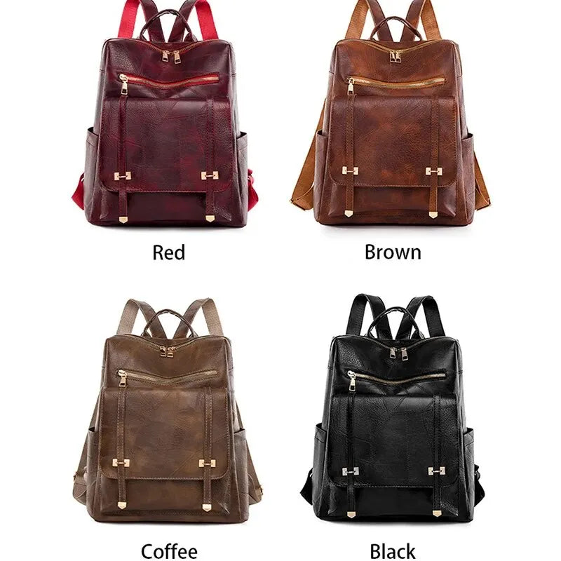 Ddbos Vintage Women's Bag Large Capacity Leather Daily Commute Travel Women's Backpack Shopping