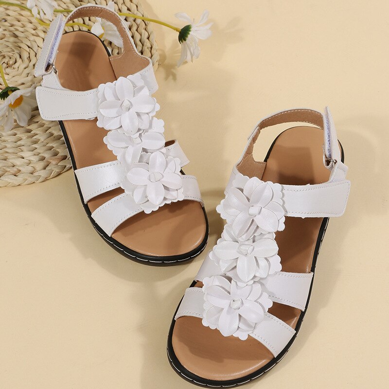 Ddbos Summer New Women Sandals Fashion Ladies Solid Peep Toe Hook Loop Wedge Flower Shoes Outdoor Casual Comfy Female Footwear