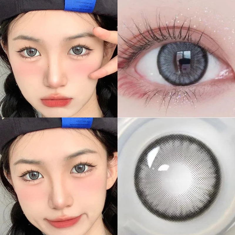 Ddbos 2PCS 1New Colored Contact Lenses for Natural Eyes Brown Colored LensBlue Contact Beauty Pupil Makeup 1 Year