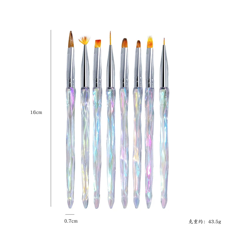 8pcs/set Aurora Acrylic Nail Art Painting Pens for Nail Design Soft Slender Brush Gradient Gel Drawing DIY Brush