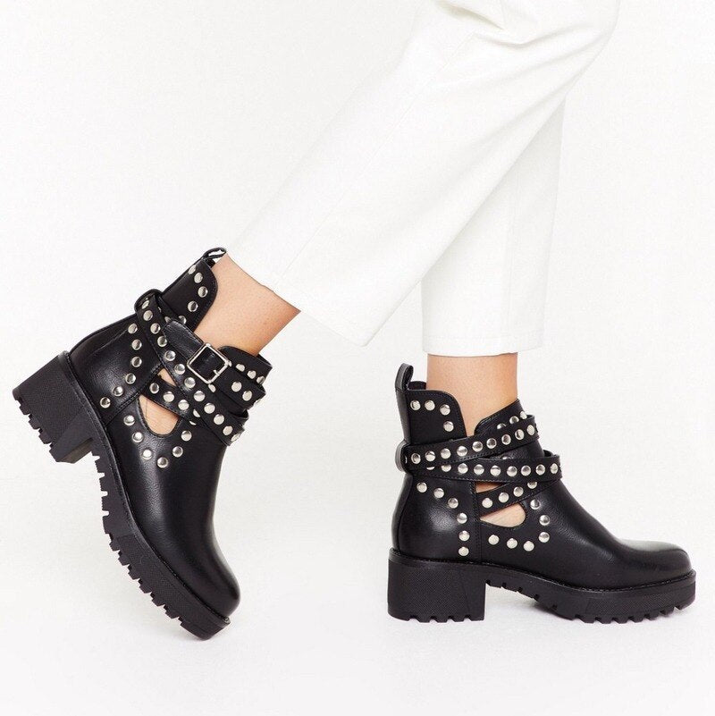 Ddbos Women's Fall Boots New Platform Boots Gothic Women's Punk Shoes Women's Fashion Versatile Black Rivet Ankle Boots ANKLE