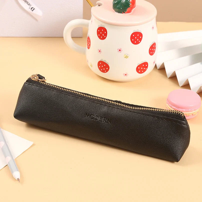 BACK TO SCHOOL Pencil Case Black Trousse Pencil Pouch Estuches Korean Stationery PU Leather Bag Astuccio Pen Case Estojo Escolar Pencilcase