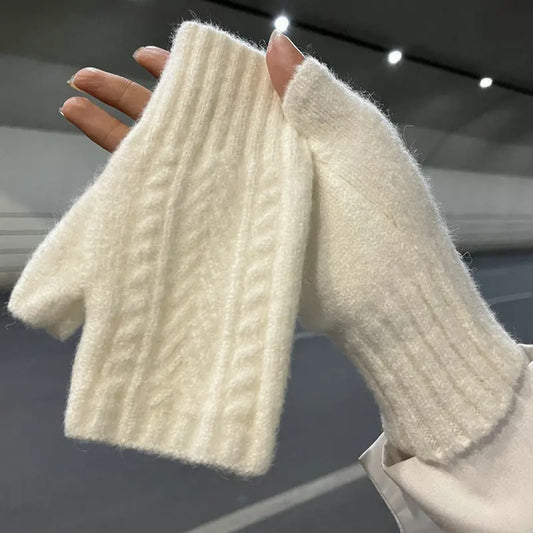 Ddbos Half Finger Gloves for Women Winter Soft Warm Wool Knitting Arm Gloves Soft Warm Half Finger Handschoenen Unisex Mitten Guantes