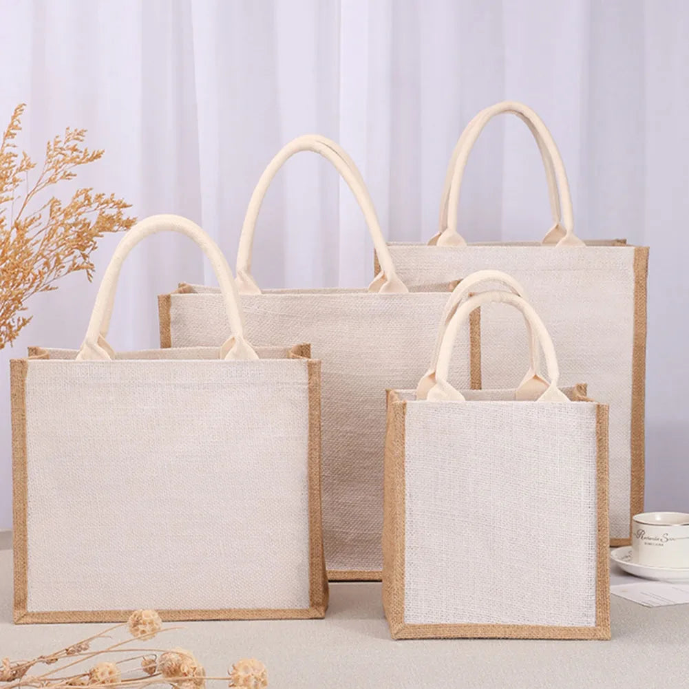 Ddbos Burlap Jute Tote Shopping Bag Vintage Reusable Grocery Wedding Birthday Gift Bag Handmade Bags Ladies Handbags