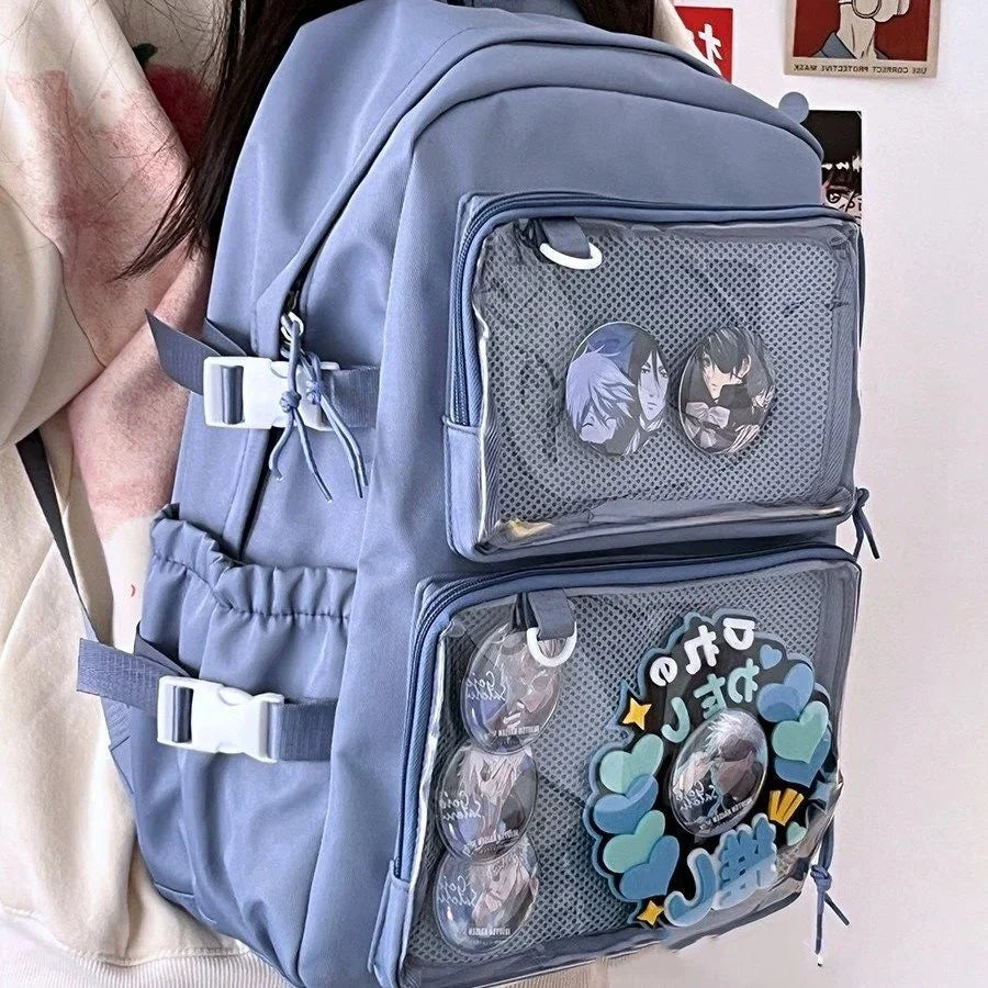 Ddbos BACK TO SCHOOL Kawaii Backpack Women Transparent Pocket Itabag Large-capacity Laptop Backpack School Bags For Girls High School JK Bag Mochilas