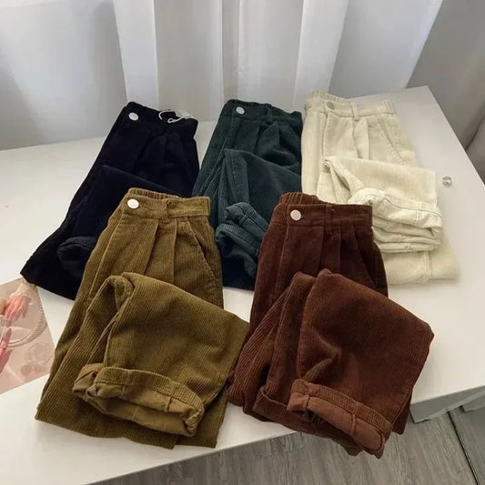 Ddbos Retro High Waist Corduroy Pants Women Spring Fall Straight Causal Full Length Trousers Korean Fashion Baggy Outwear Pant