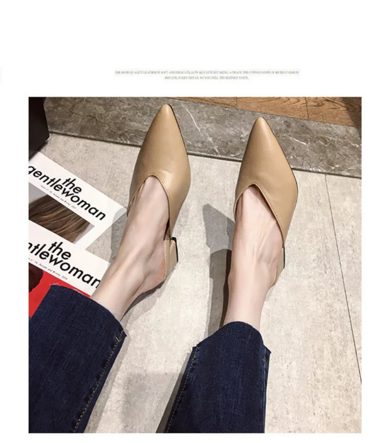 Ddbos Women's High Heels Comfortable Soft Leather Shoes Office Low Heel Pointed Toe Mules Shoes Mary Jane Shoes Wedges Shoes for Women