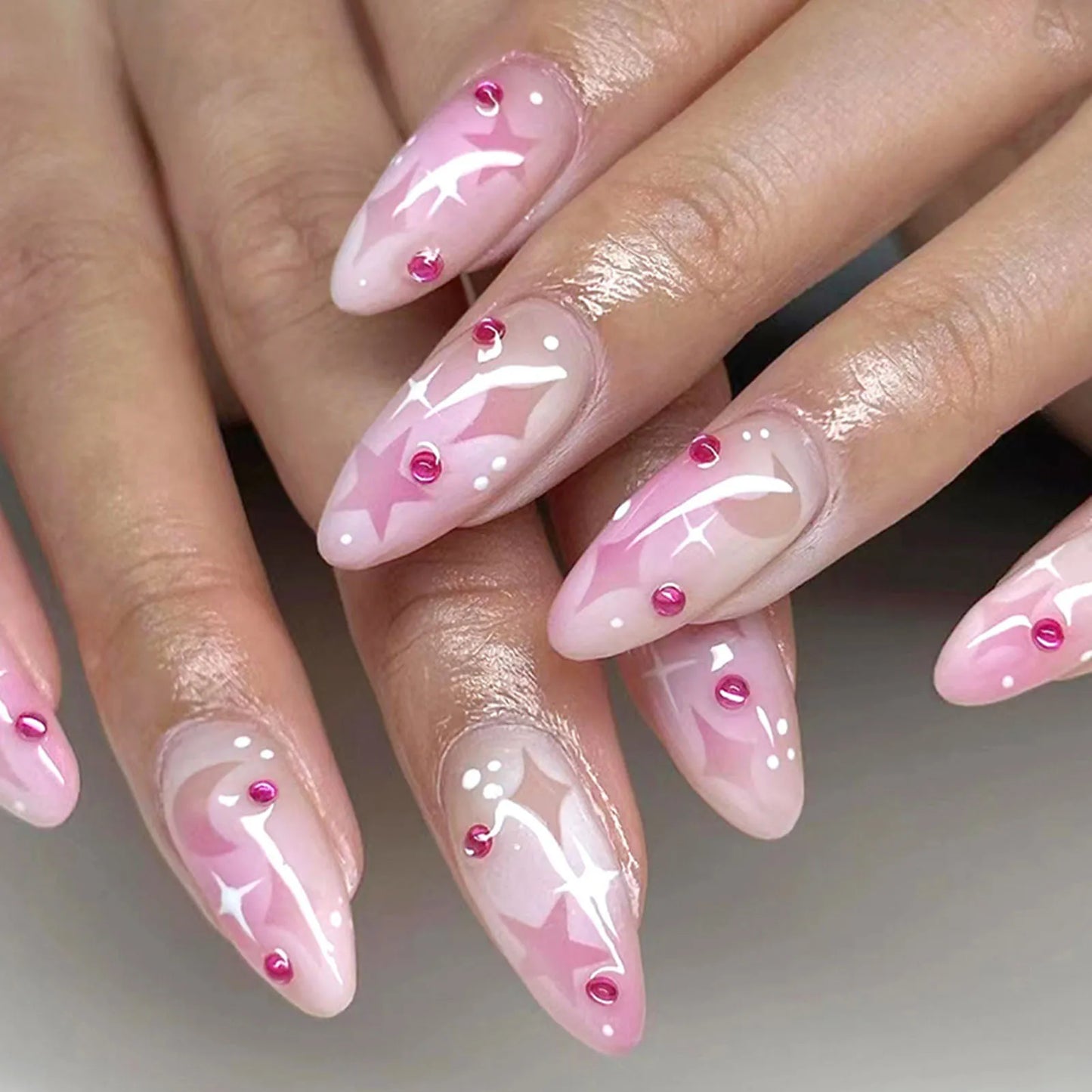 Ddbos Blush Pink False Nails Bowknot Diamond Pearl 3D Design Press on Nail Tips with Harmless Smooth Edge Nails Woman DIY Fake Nails