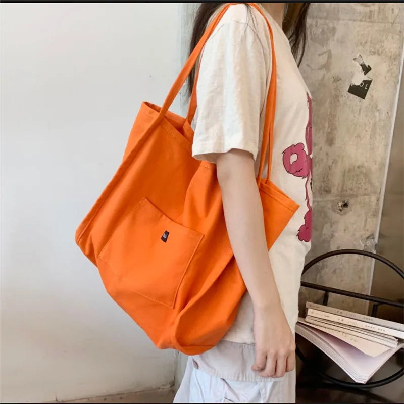 Ddbos Canvas Bag High Quality Reusable Shopping Shoulder Bag Women Simple Casual Daily Use Handbag Totes Female Portable Folding Purse