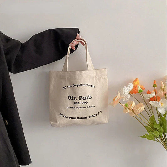 Women Mini Tote Handbag Korean Style Letter Print Canvas Shopping Bag for Boutique Female Letter Lunch Bag Tote Pouch