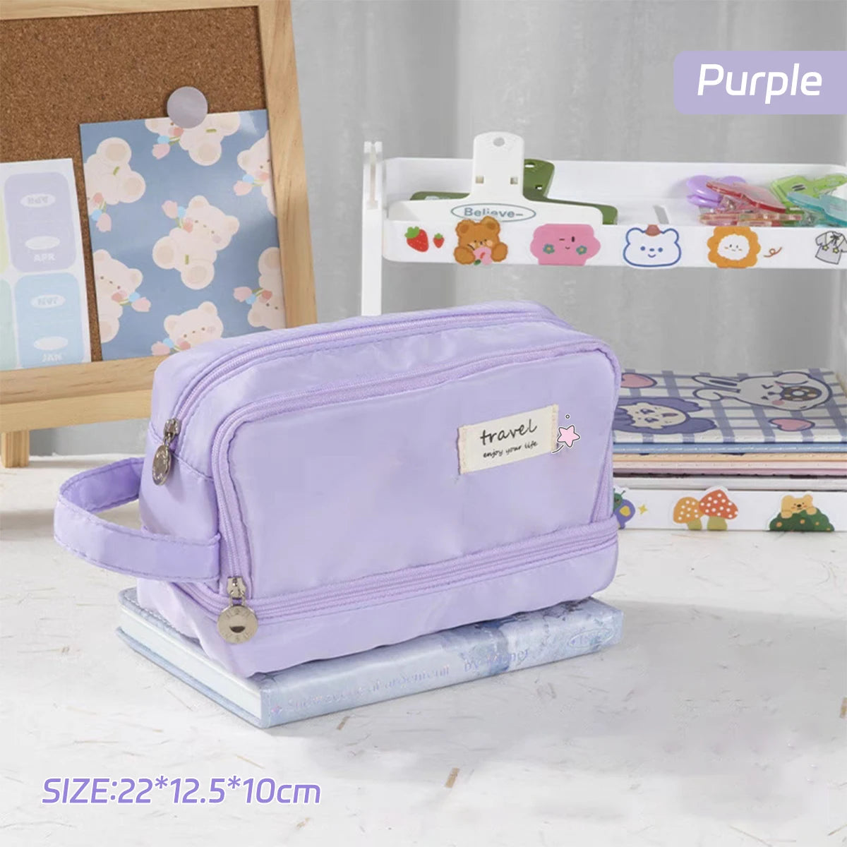 BACK TO SCHOOL Macaron Pencil Case Double layer Large Capacity pencil bag Cute Back to School Stationery Supplies Schools & Offices