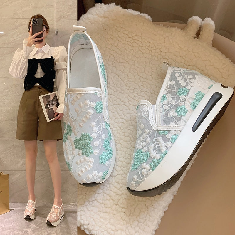 Ddbos Female Wedge Shoes Sequin Mesh Breathable Shoes Women White Gold Platform Sneakers Women Height Increasing Wedges Shoes Casual