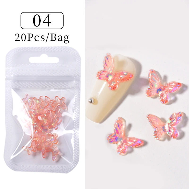 30/20Pcs Auroras White Butterfly 3D Nail Art Decoration DIY Colorful Nail Charms Manicure Glow in dark Nail Decoration Jewelry