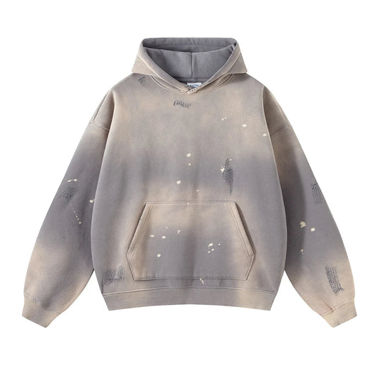 Ddbos Street Wear Speckled Ink Rubbed Hooded Hoodies Fashion Sense Distressed Winter Coat Men's and Women's Baggy Washing Clothes