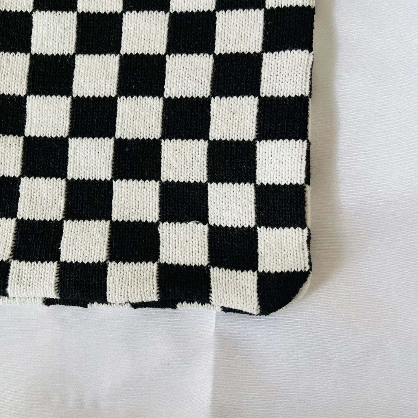 Ddbos Y2K Vintage Checkered Crochet Tote Shopper Bag Retro Minimalism Contrast Color Fashion Knit Handwoven Soft Hook Black and White