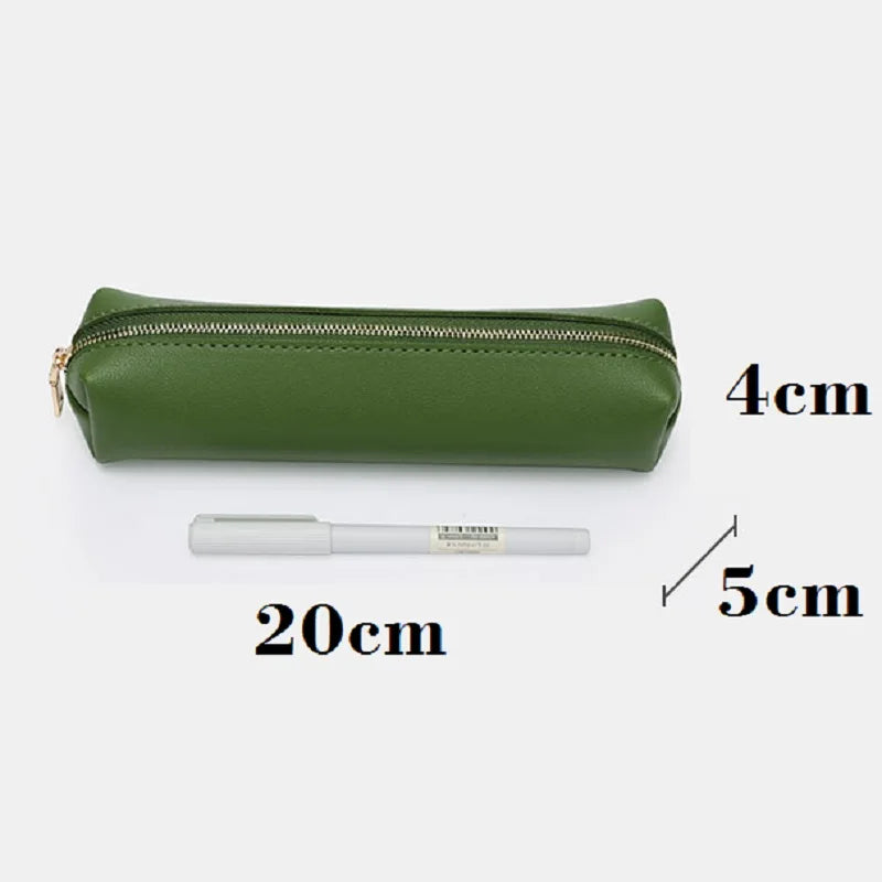 Ddbos BACK TO SCHOOL 20cm Long PU Leather Pencil Case for Girls Makeup Brush Bag Small Zipper Pouch for  Pens, Markers, Makeups, Change, Coins, Cigar