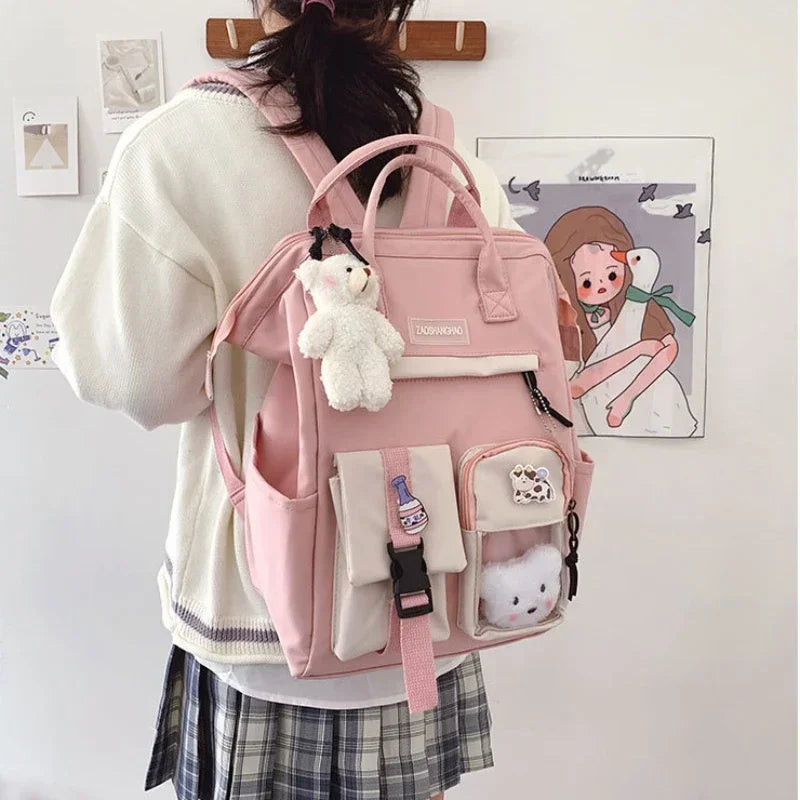 Ddbos BACK TO SCHOOL Women Candy Color Laptop Backpacks Cute Kawaii High School Bags for Teenage Girl Japanese Travel Camping Backpack