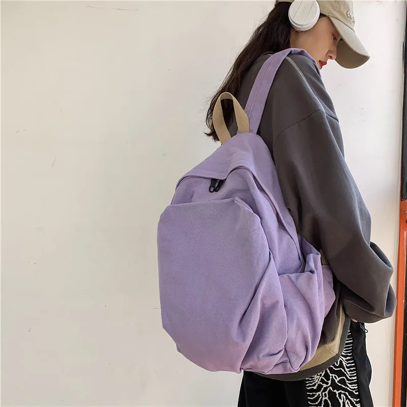 Ddbos BACK TO SCHOOL New Japanese Solid Colour Schoolbag Korean Student Canvas Backpack Large Capacity Double Shoulder Bag for Women Travel Backpack