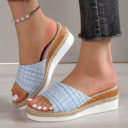 Casual Beach Platform Slippers Women Summer Thick Sole Wedges Sandals Woman Plus Size 42 Non-Slip Open Toe Wedge Shoes