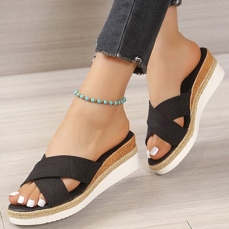 Ddbos Women Sandals New Summer Shoes For Women Wedge Sandals Medium Heels Zapatos Mujer Platform Slippers Women Summer Footwear