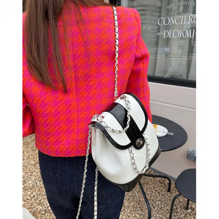 Ddbos BACK TO SCHOOL Women Korea Autumn Winter Mini Chains Backpack Female Ins Student Oil Wax Leather Shoulder Bag Travel Bagpack Black Rucksack Sac