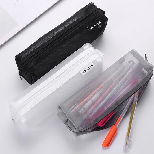 BACK TO SCHOOL 1 Pcs Simple Mesh Transparent Pencil Case Storage Pen Bag Zipper Pouch Portable Mini Cute Stationery Office School Supplies