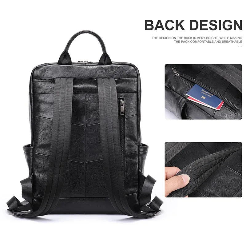 Ddbos Genuine Leather Men Laptop Backpack Soft Cowhide 14 Inch Bagpack Travel Bag Women Leather Shoulder Bag School Bags Black