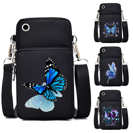 Ddbos Women Mini Mobile Phone Bag Vintage Watercolor Butterfly Print Small Crossbody Bags Tote Purse Wallet Shoulder Bag Teen Handbags