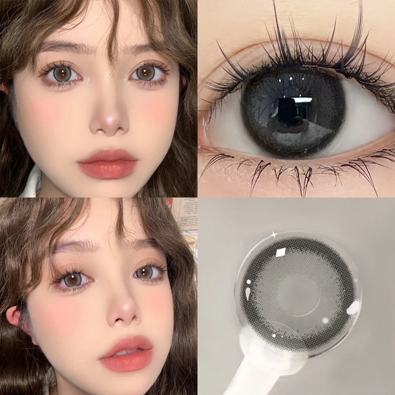 Ddbos 1Pair Myopia Colour Contacts Lenses Circular Natural Gray Blue Eye Lenses Beauty Pupil Black Eyes