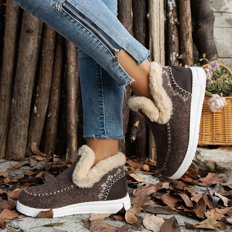 Ddbos Winter Flats Women Snow Ankle Boots Short Plush Cotton Shoes Winter Designer Warm Casual Shoes Trend Walking Zapatos Ladies