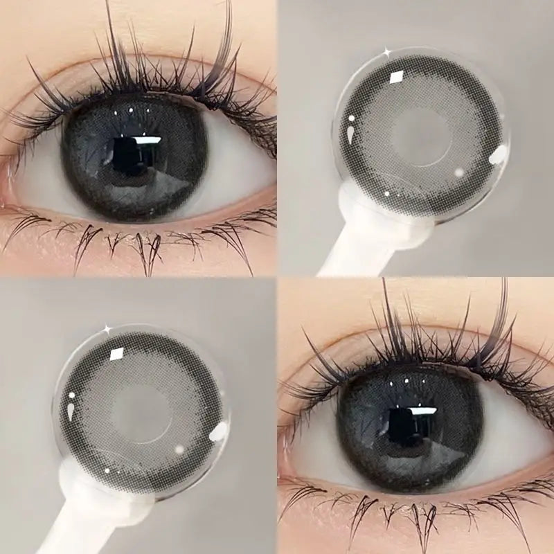 Ddbos 1Pair Myopia -0.00 to -8.00 Colour Contacts Lenses Natural Black Eye Lenses Beauty Pupil Blue Gray Lenses