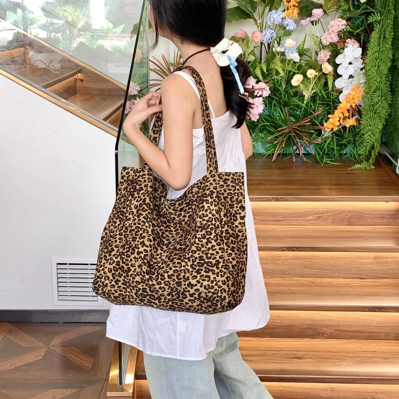 Ddbos Large Capacity Leopard Canvas Bag, Fashion Trend Practical, Multi-functional Niche Shoulder Bag