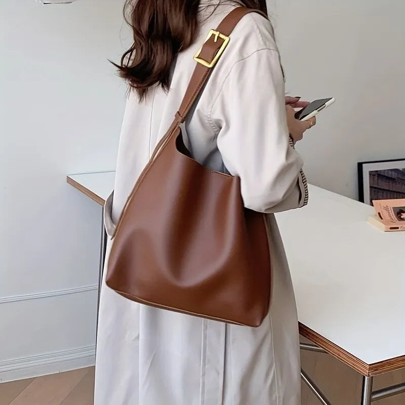 Women Shoulder Bag Solid Fashion Handbag Crossbody Bag Women's Minimalist PU Leather Bag For Work