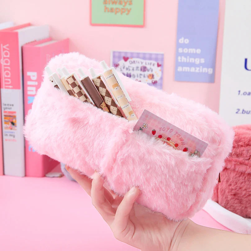 Ddbos BACK TO SCHOOL Large Capacity Pencil Case Kawaii Stationery Pen Case Estuches Escolares Plush Pencil Pouch School Supplies Trousse Pencilcase