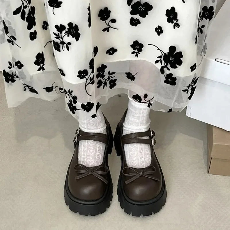 Ddbos cute winter outfits Casual Woman Shoe Round Toe Shallow Mouth Pumps Platform All-Match Female Footwear Bow-Knot Oxfords Heels Comfortable Loafers