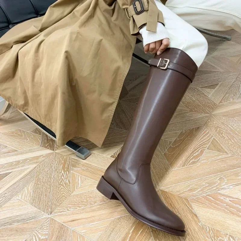 Ddbos Black Elegant with Low Heels Shoes for Woman Long Brown Women's Boots Winter Knee High Shaft Stylish Lastest Price Goth