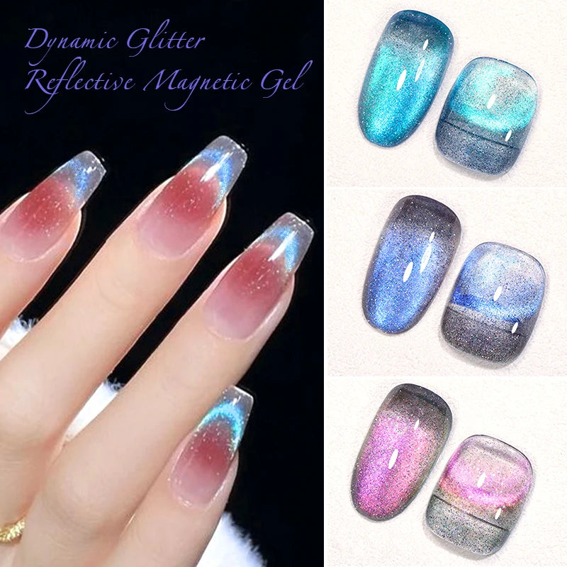 7ml Cat Magnetic Gel Nail Polish Semi Permanent Dynamic Glitter Reflective Nail Gel Soak Off UV Gel Nail Art Varnish