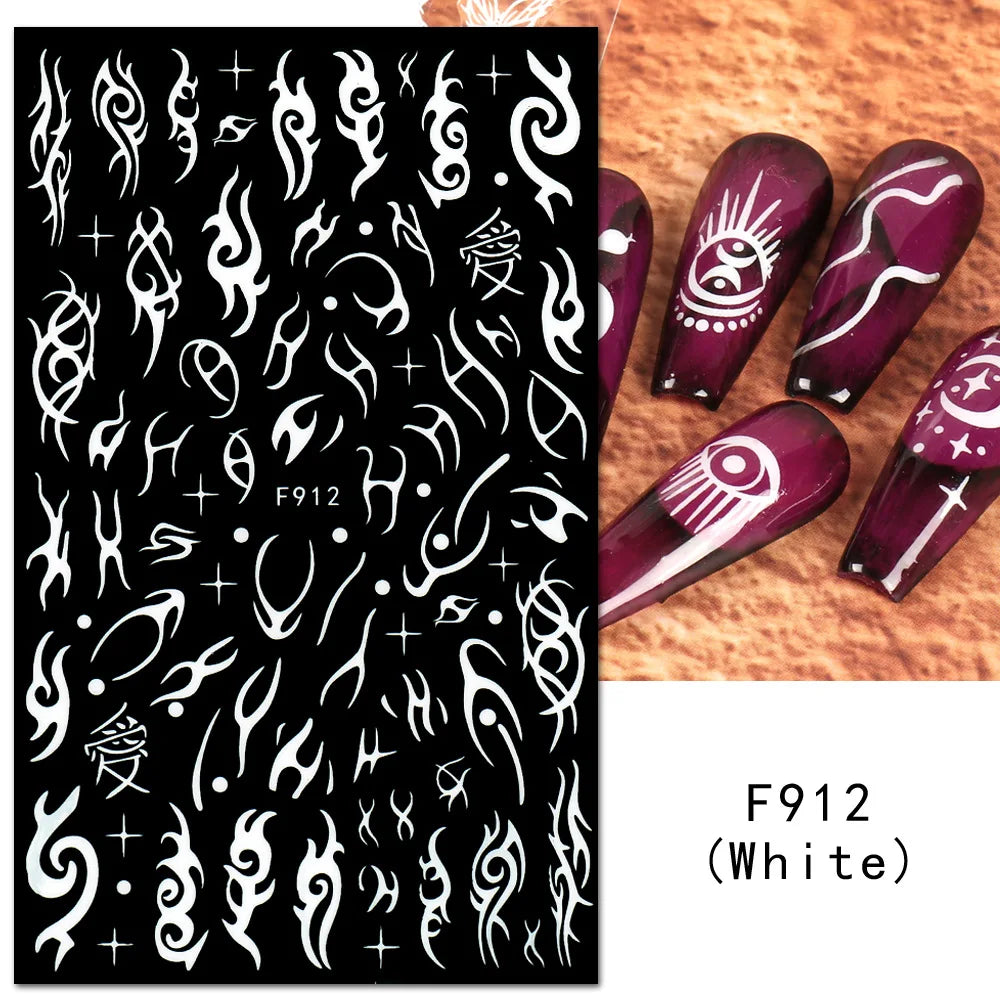 Ddbos 1PCS 3D Black and White Nail Art Stickers Nail Art Decoration Star Moon Butterfly Nail Decal Color Snake Sticker Manicure