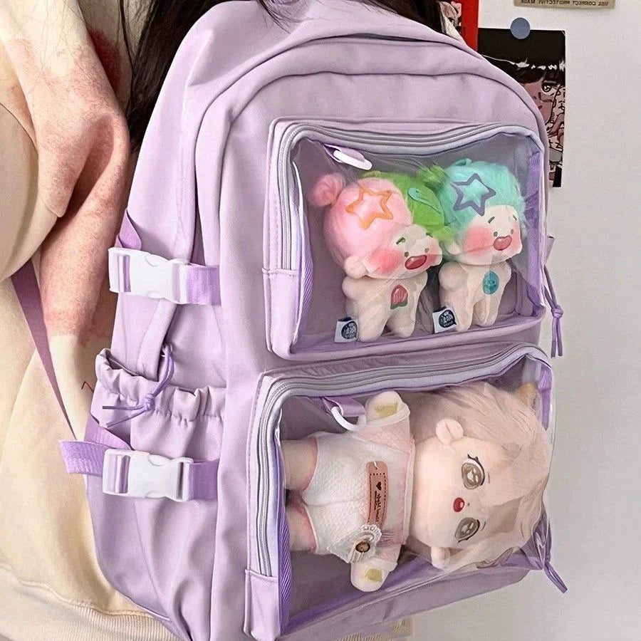 BACK TO SCHOOL Kawaii Backpack Women Transparent Pocket Itabag Large-capacity Laptop Backpack School Bags For Girls High School JK Bag Mochilas