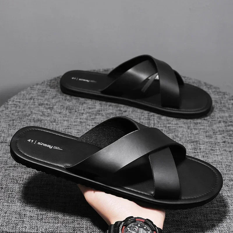 Ddbos New Slippers Men's Summer New Casual Shoes for Men Outdoor Comfortable Soft Sole Slides Black Beach Sandals Size 46