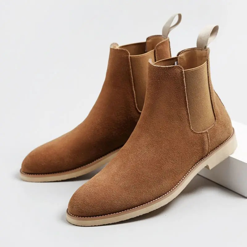 Ddbos Men's Retro Suede Genuine Leather Chelsea Boots Men Fashion Ankle Boot Mens Casual British Style Short Boots High-Top Shoes